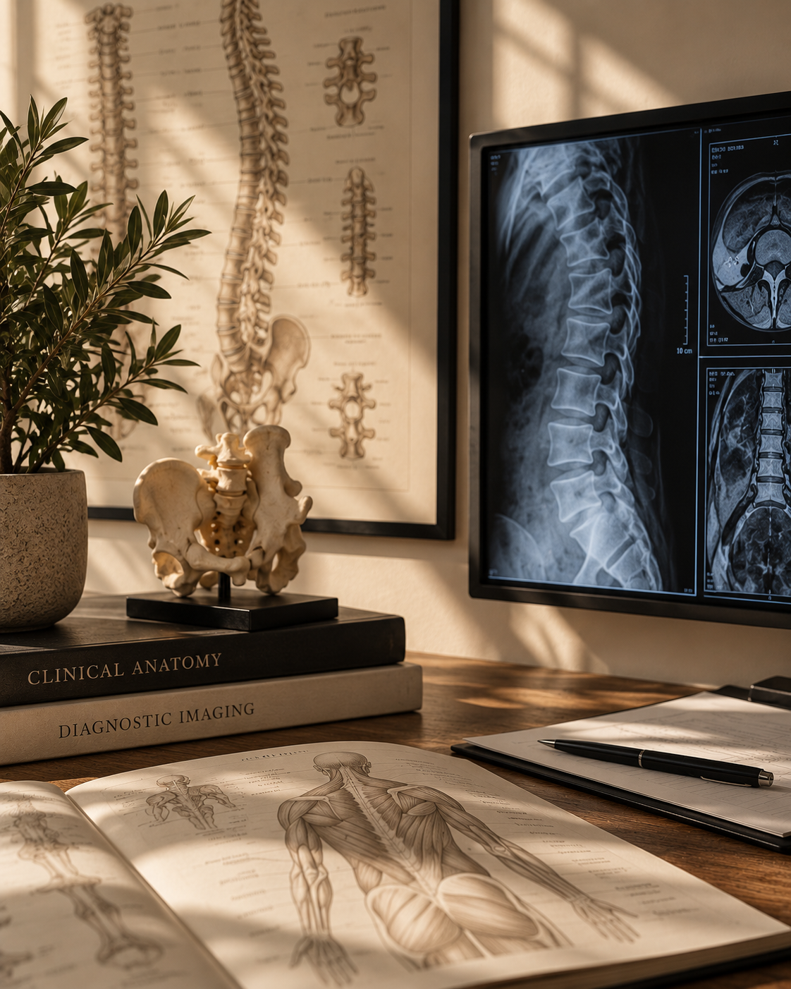 warm anatomical study workspace